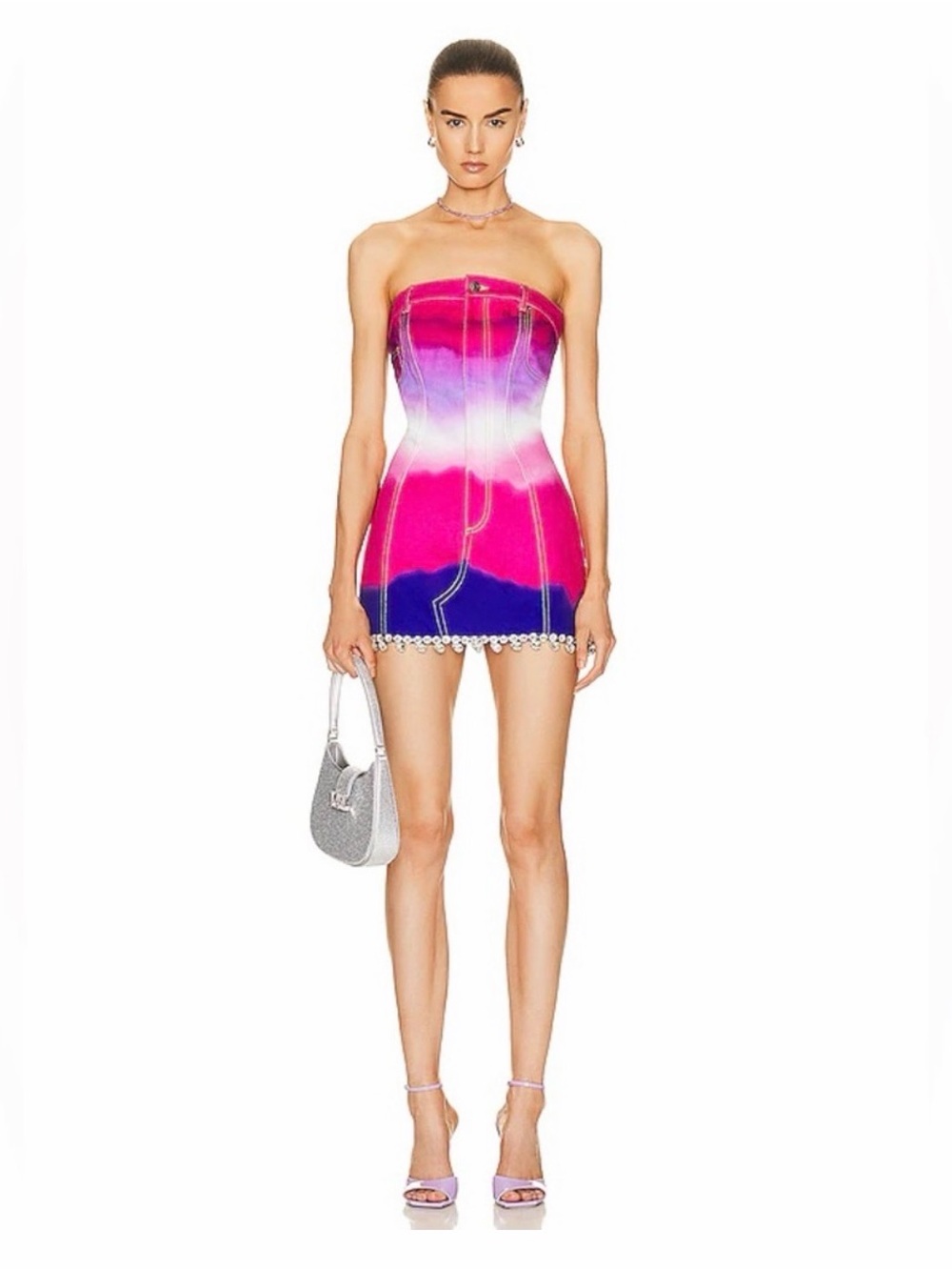 Strapless Ombre Mini Dress in Pink and Purple with Lace Trim
